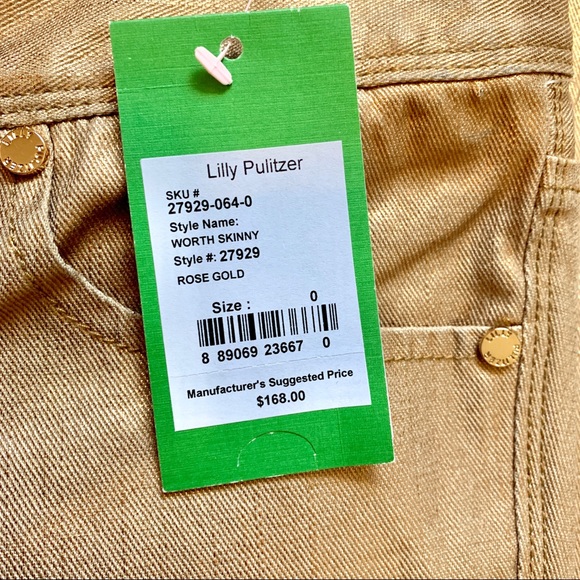 NWT Lilly Pulitzer Rose Gold Worth Skinny Pants 0 - Picture 2 of 5